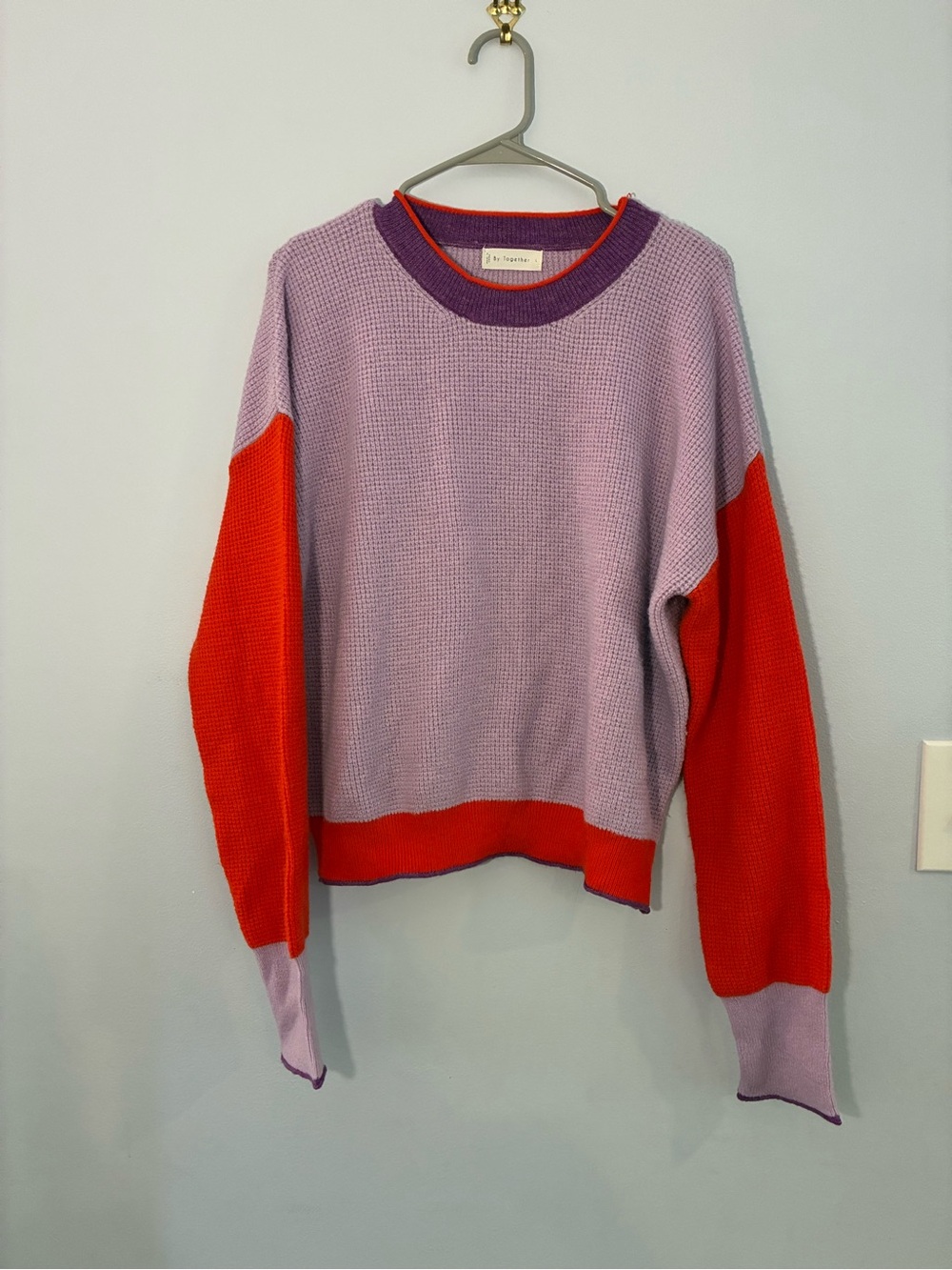 By Together Lavender and Red Colorblock Crewneck Sweater